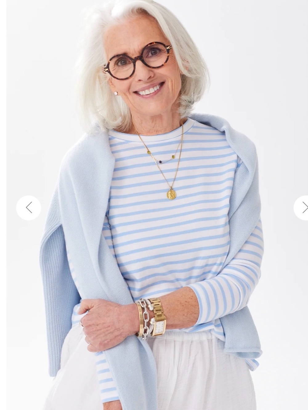 Alice Walk blue white striped 3/4 sleeve tee soft stretchy S small $85